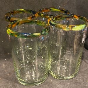 Colorful Rimmed Glass Tumblers Set of 4